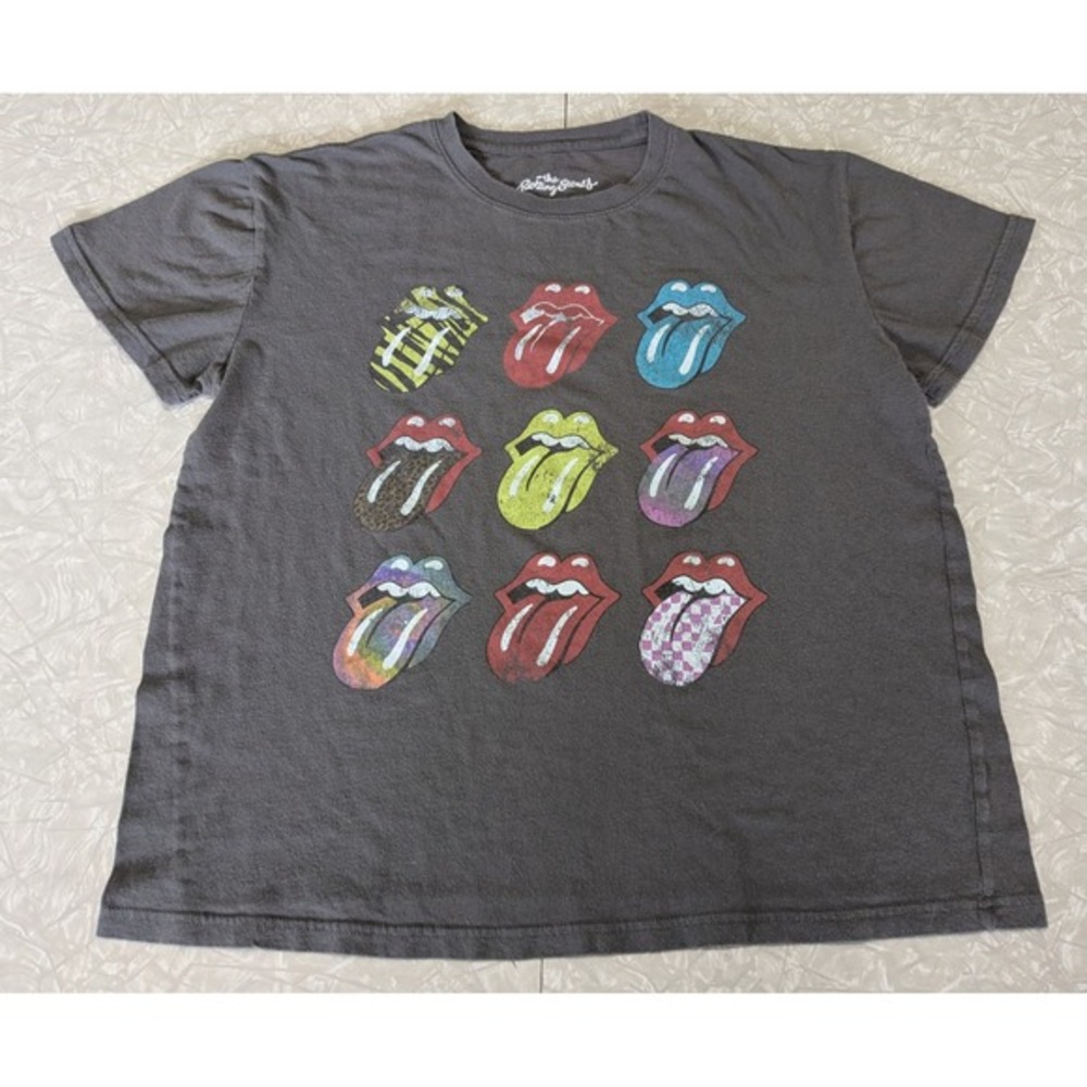 Women's L Rolling‎ Stones Multi Lips Tongues Mouths T-Shirt Classic Rock Band